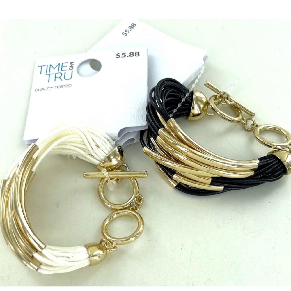 Women's Wax Cord Bracelets - Black and White - 4 packs